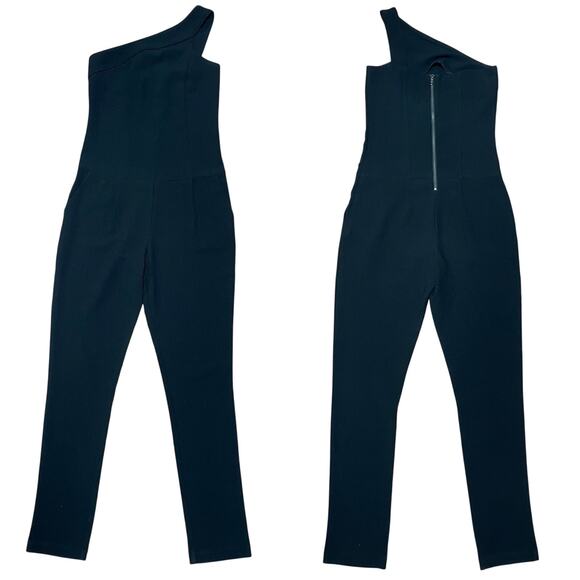 BCBGeneration Solid Black One Shoulder Crepe Fitted Jumpsuit Size 2 XS Cocktail - Picture 1 of 14